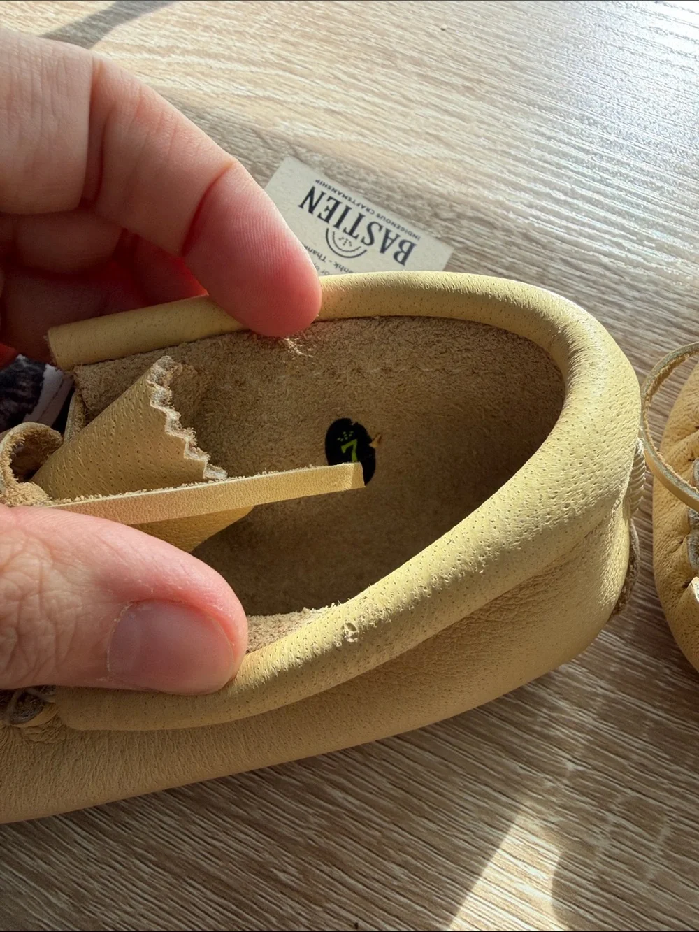 Kids Tan Bastien Moccasin Shoes with Bead Embellishments size 7